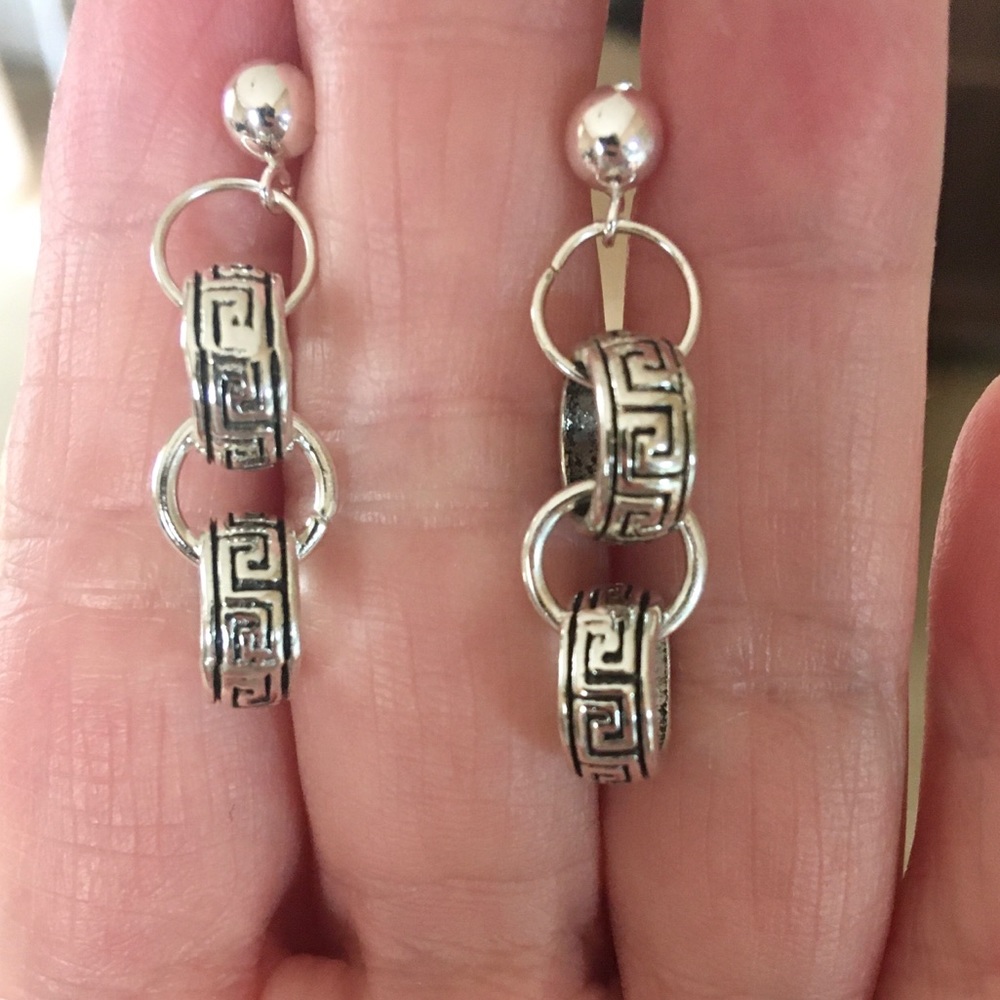 Greek key silver post earrings
